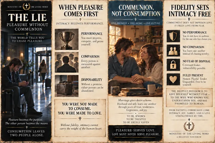 The Lie: Pleasure Without Communion: Intimacy becomes communion, not consumption.